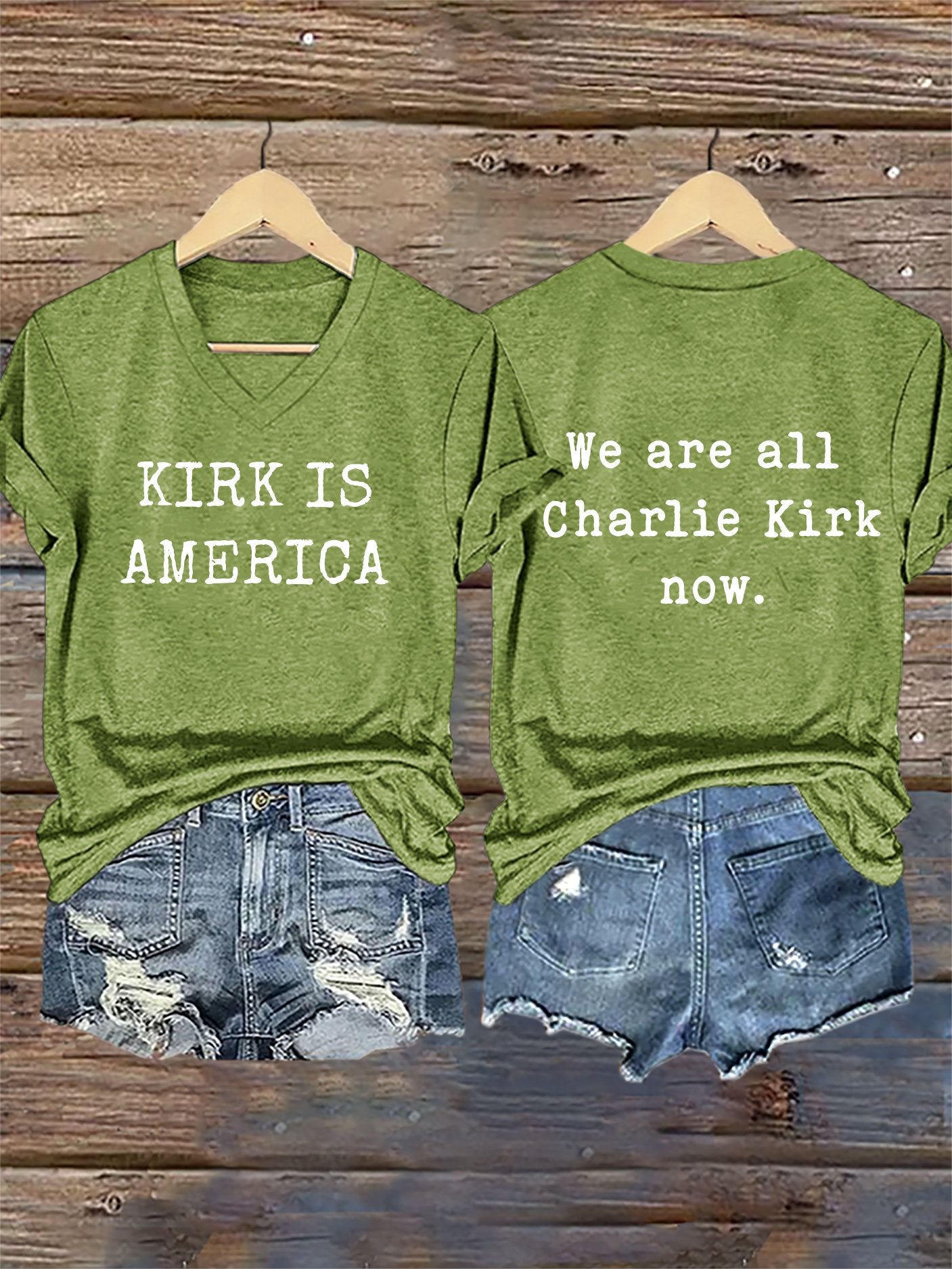 V-Neck Retro America We Are All Now Print T-Shirt