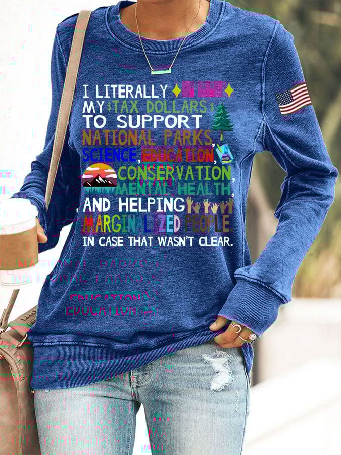 Women's Support National Parks Print Round Neck Sweatshirt