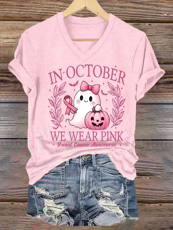 Women's In October We Wear Pink Print Casual T-Shirt