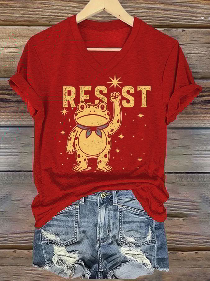 Women's Retro Resist Frog Print T-Shirt
