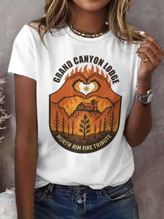 Retro Grand Canyon Lodge North Rim Fire Tribute Print T-Shirt