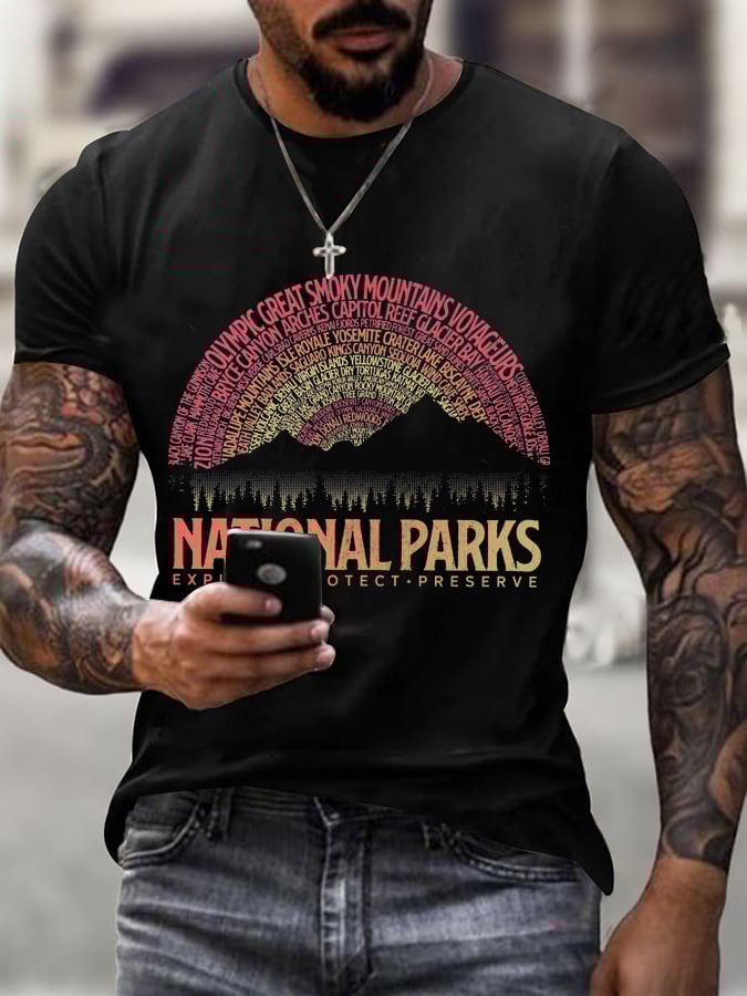 Men's Hotspots 63 National Parks Explore, Protect, And Preserve Printed T-Shirts