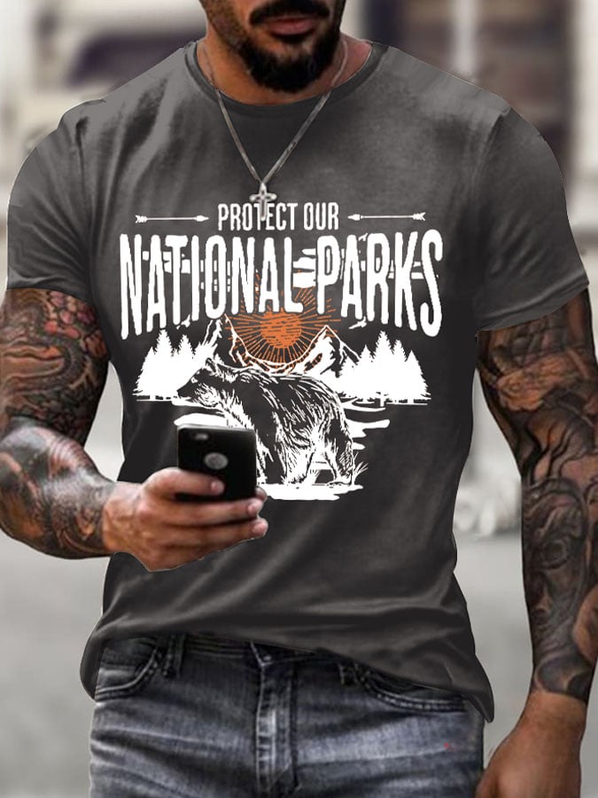 Men's Protect Our National Parks Printed Round Neck T-Shirt