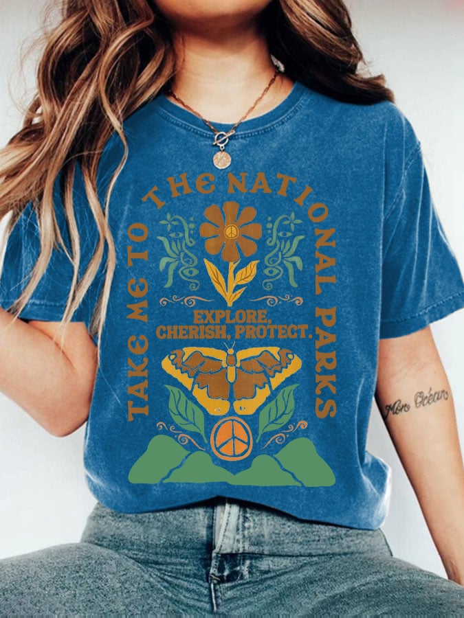 Women's Protect Our National Parks Print Round Neck T-Shirt