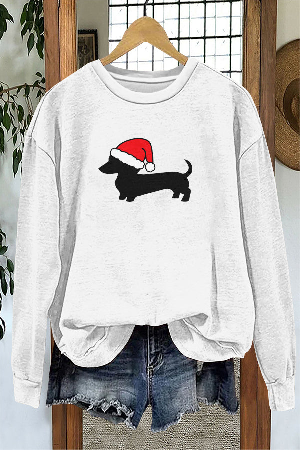 Cute Christmas Dachshund Print Sweatshirt