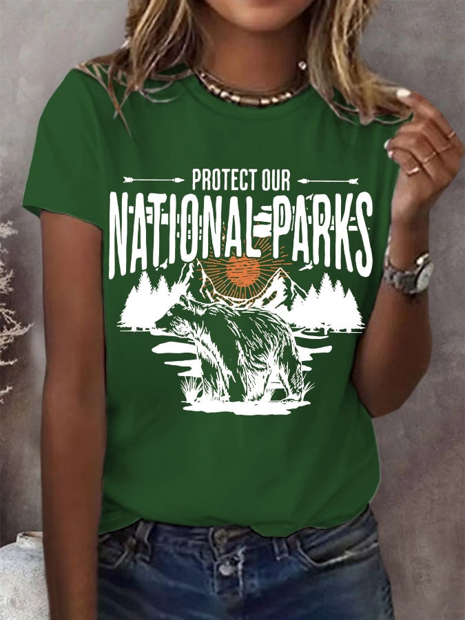 Women's Protect Our National Parks Print Round Neck T-Shirt