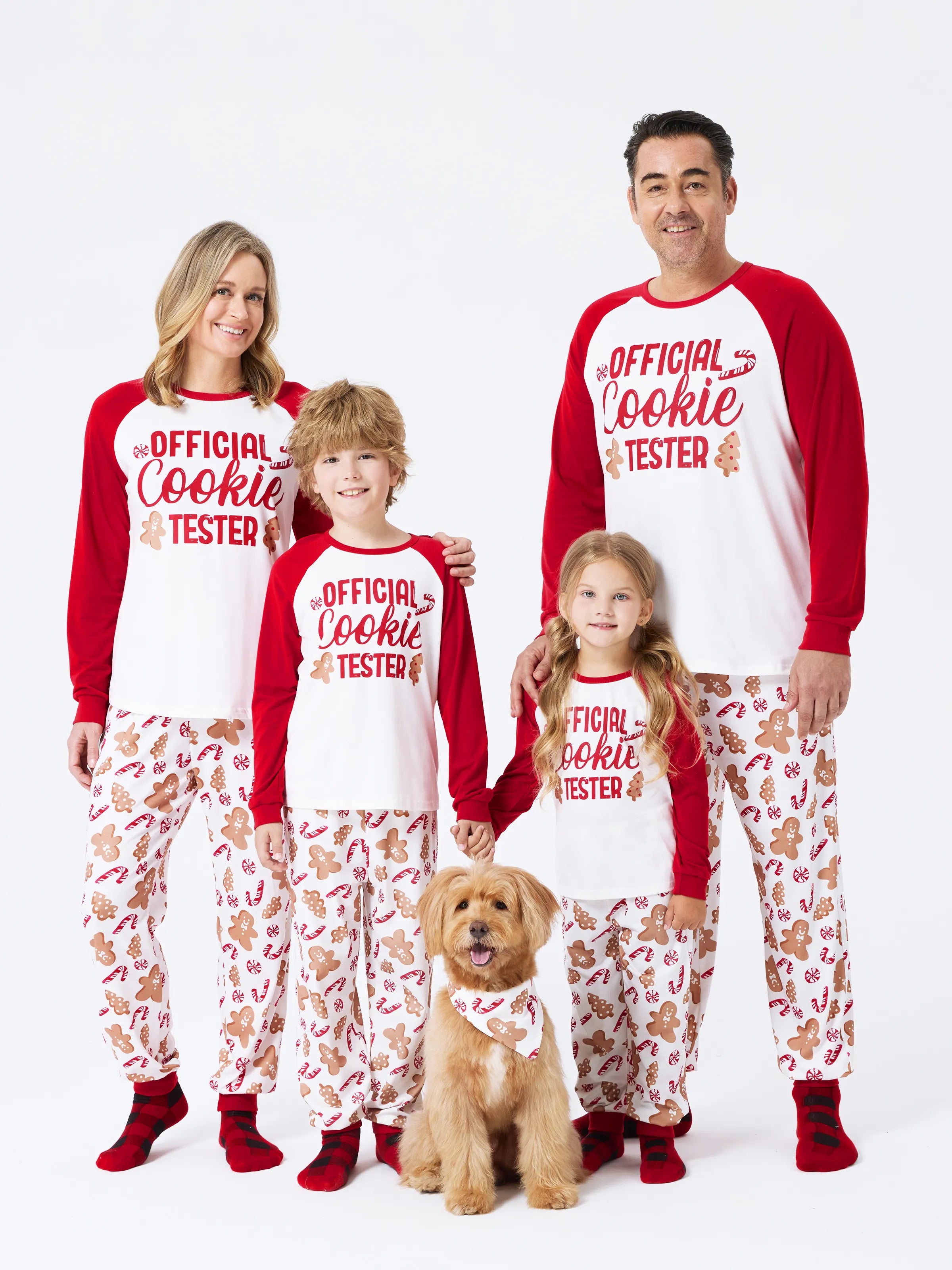 Christmas Matching Family Pajamas Set Gingerbread and Candy Cane Print PJS with Christmas Socks Red