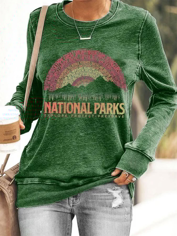 Women's Hotspots 63 National Parks Explore, Protect, And Preserve Printed Casual Sweatshirts