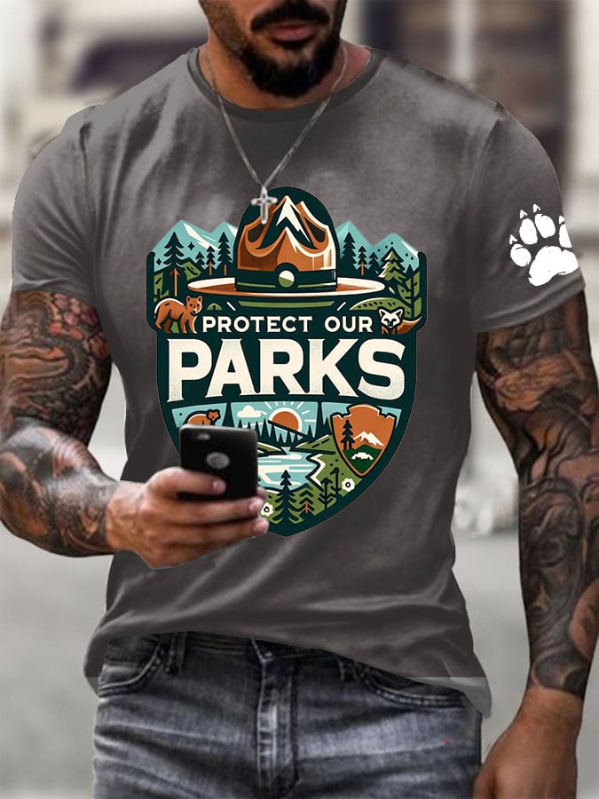Men's Protect Our National Parks Printed Round Neck T-Shirt