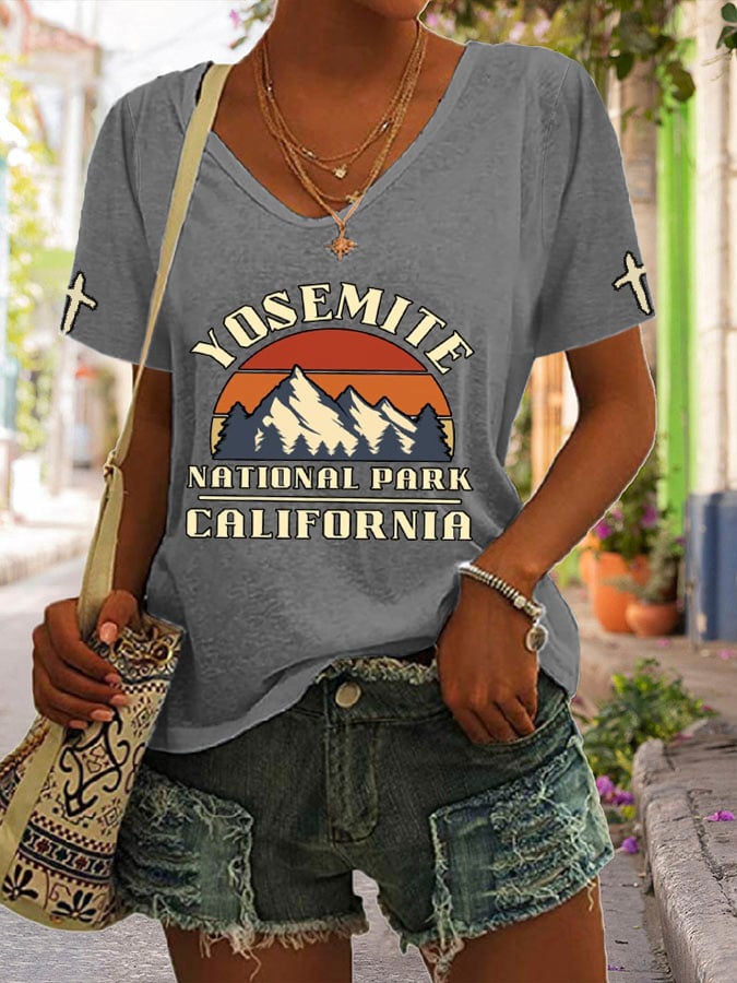 Women's Protect Our National Parks Print V Neck Casual T-Shirt