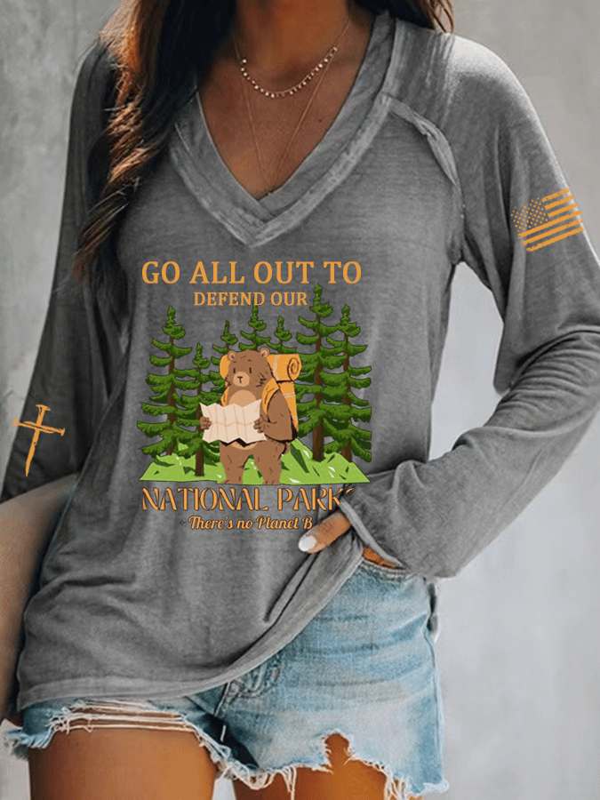 Women's National Park Protection Print V-Neck T-Shirt