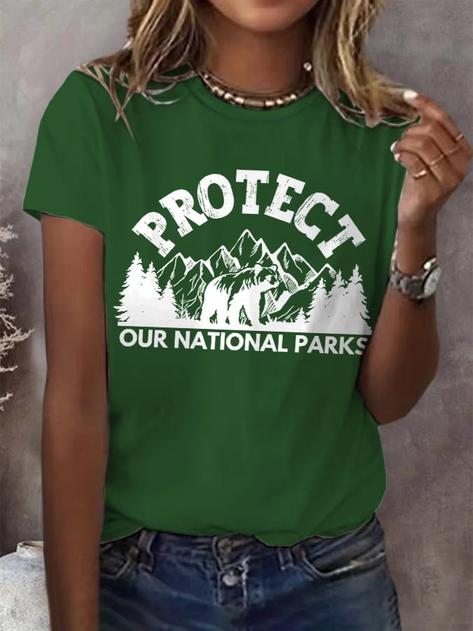 Women's Protect Our National Parks Print Round Neck T-Shirt