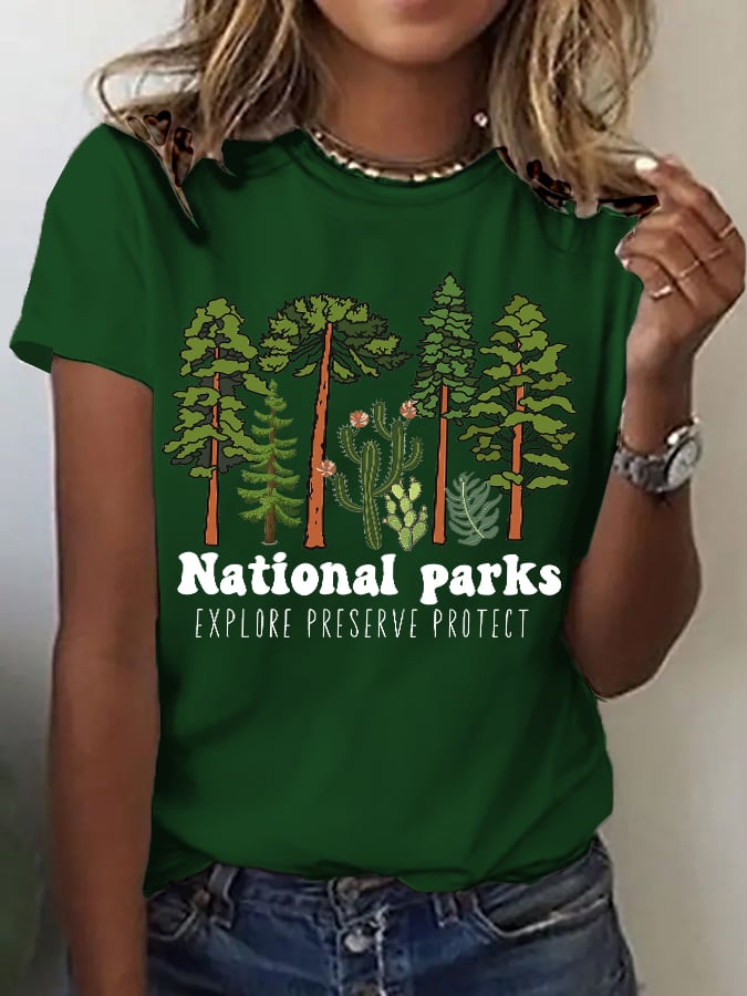 Women's Retro National Parks Explore Preserve Protect Print T-Shirt