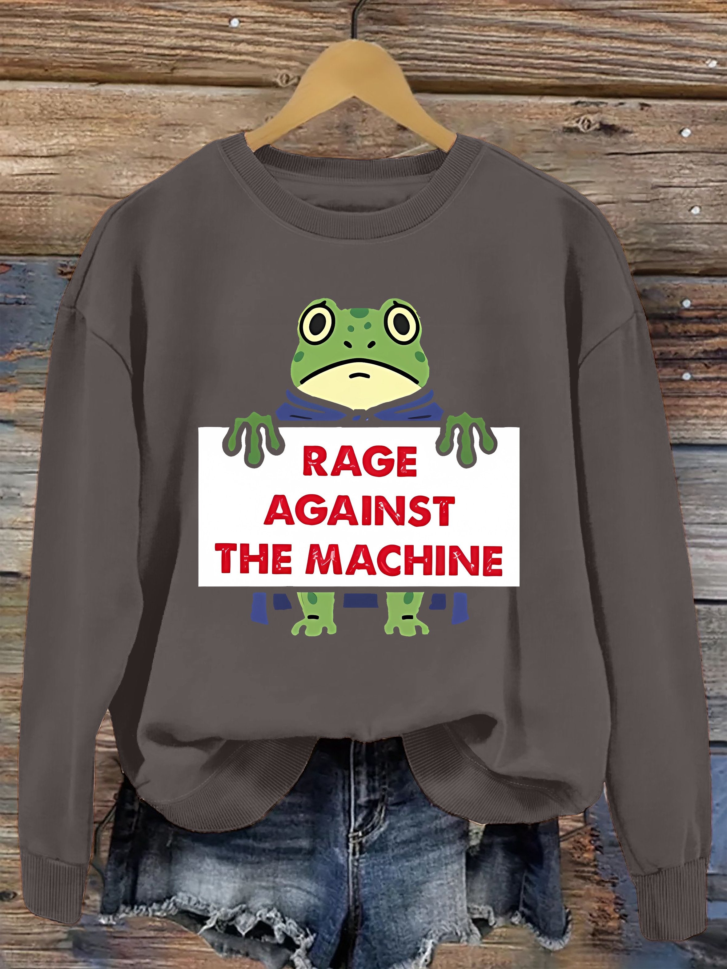 Women's Retro Hop Resist Frog Printed Round Neck Sweatshirt