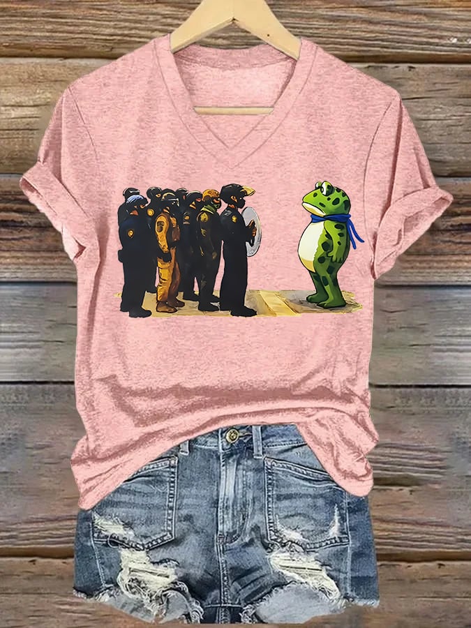 V-neck Women's Portland Frog print T-Shirt