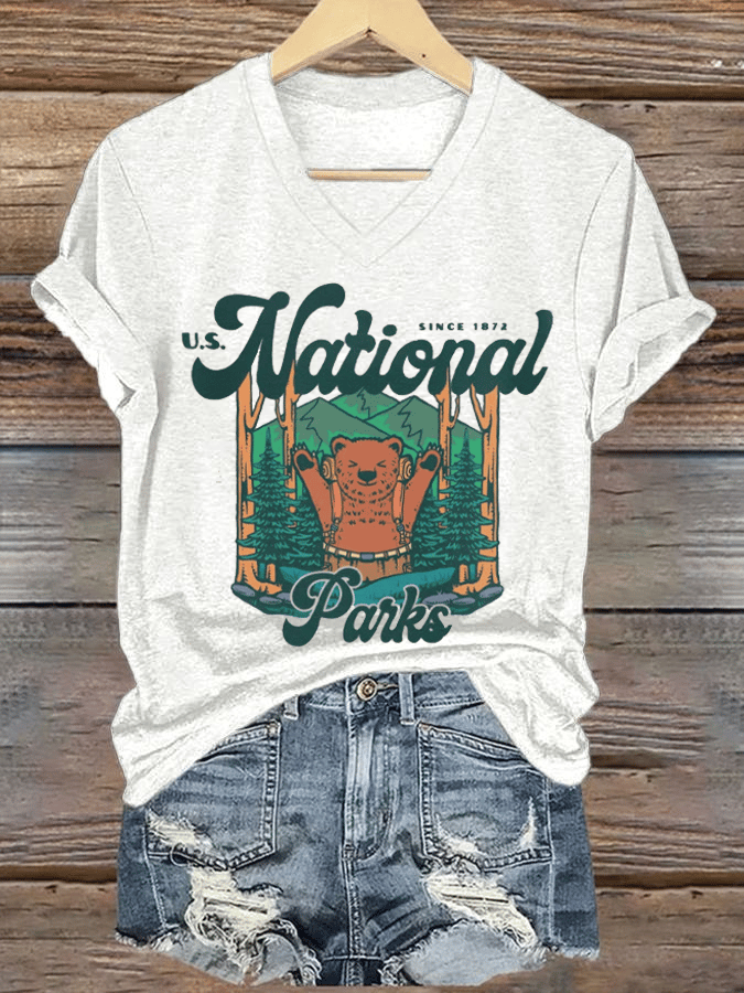 Women's Protect National Parks Print V-Neck T-Shirt