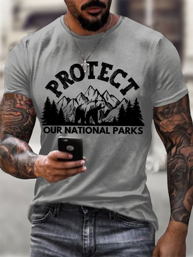 Men's Protect Our National Parks Printed Round Neck T-Shirt