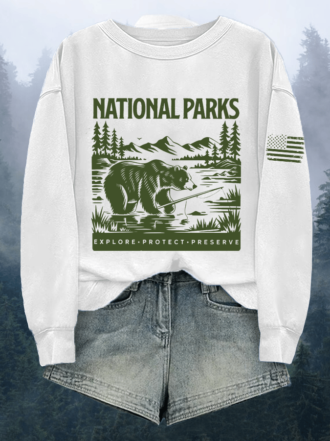 Women's National Parks Explore Protect Preserve Print Crewneck Sweatshirt