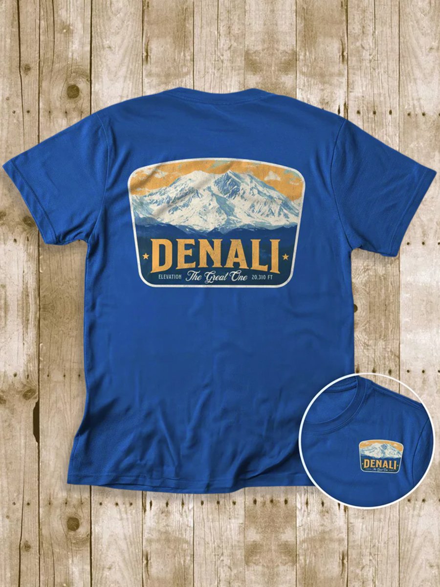 Men's 100% Cotton Denali National Park Crew Neck Short Sleeve T-Shirt