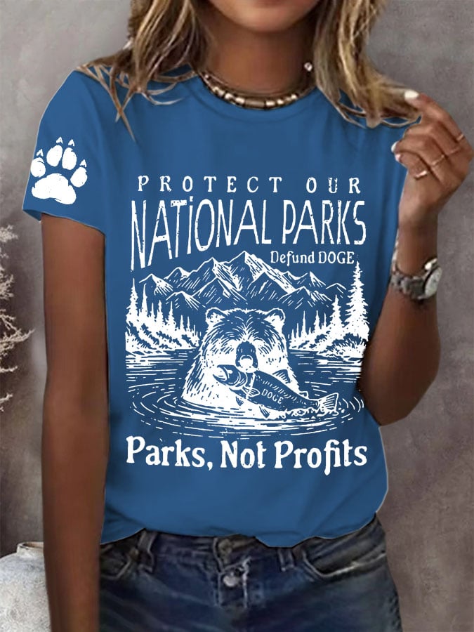 Women's Protect Our National Parks Print Round Neck T-Shirt