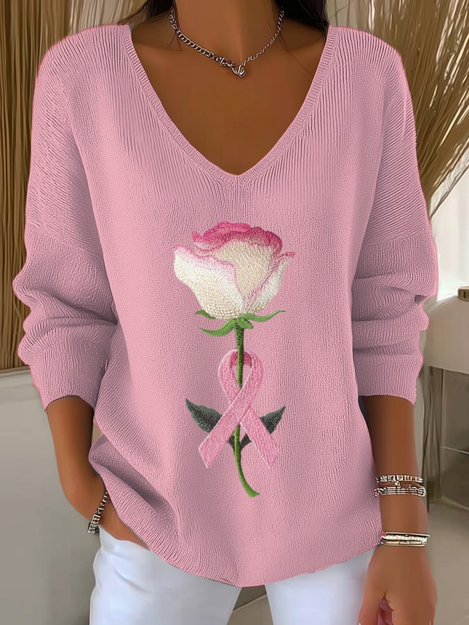 Women's Casual Breast Cancer Awareness Print Long Sleeve T-Shirt