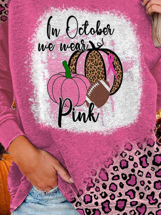In October We Wear Pink Football Leopard Print Sweatshirt