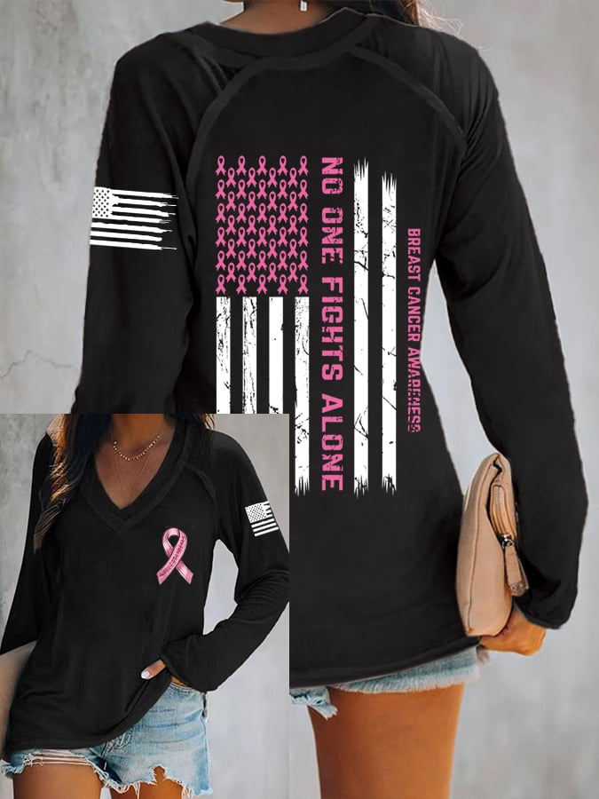 Women's Breast Cancer Awareness Print Casual Long Sleeve T-Shirt