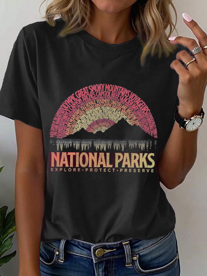 Women's Hotspots 63 National Parks Explore, Protect, And Preserve Printed T-Shirts