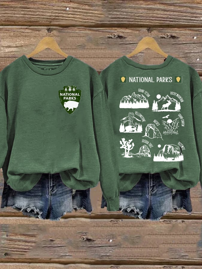 Women'S National Park Printed Casual Round Neck Sweatshirt
