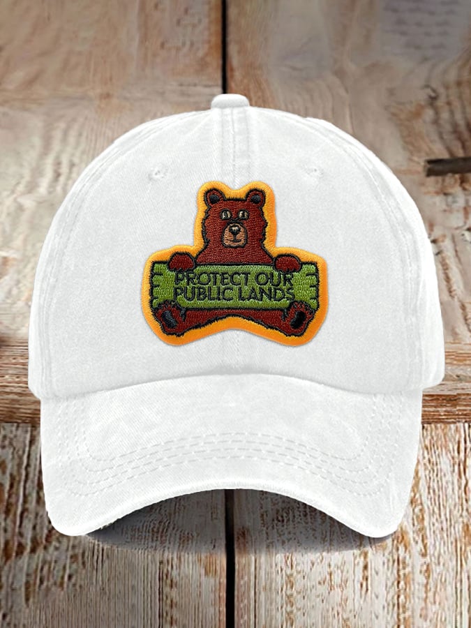 Retro Protect Our Public Lands Bear Patch Printed Baseball Cap