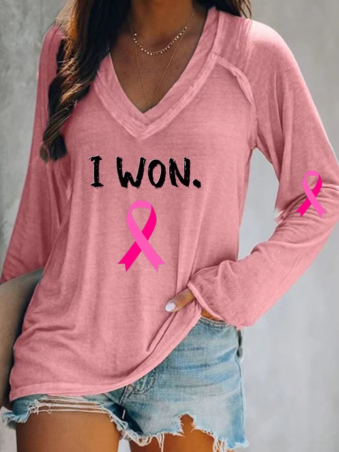 Women's Breast Cancer Survivor Printed Casual Long Sleeve T-Shirt