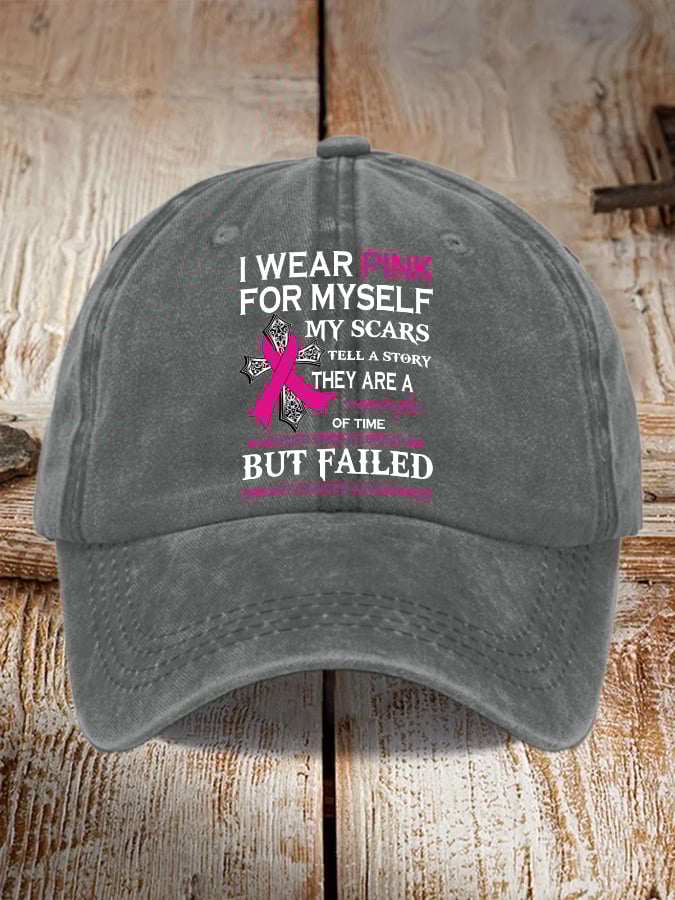 Retro Breast Cancer Awareness I Wear Pink For Myself Print Baseball Cap