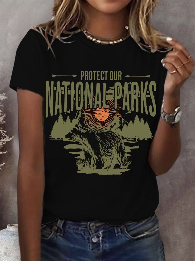 Women's Protect Our National Parks Print Round Neck T-Shirt