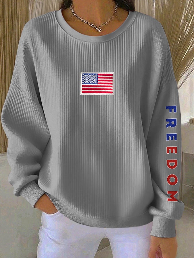 Women's Retro Freedom Print Round Neck Sweatshirt
