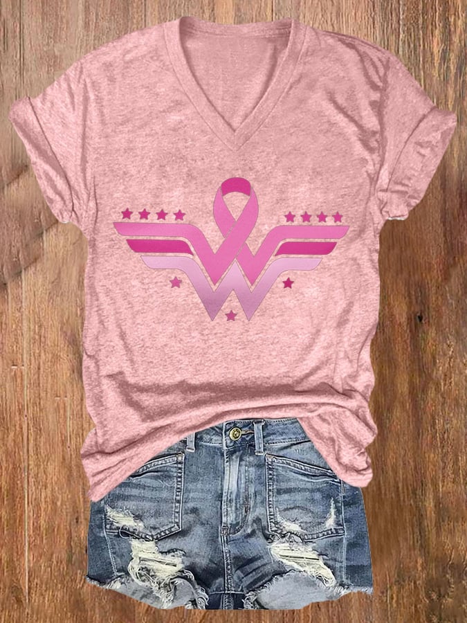 Women's Cancer Survivor Printed V-Neck T-Shirt