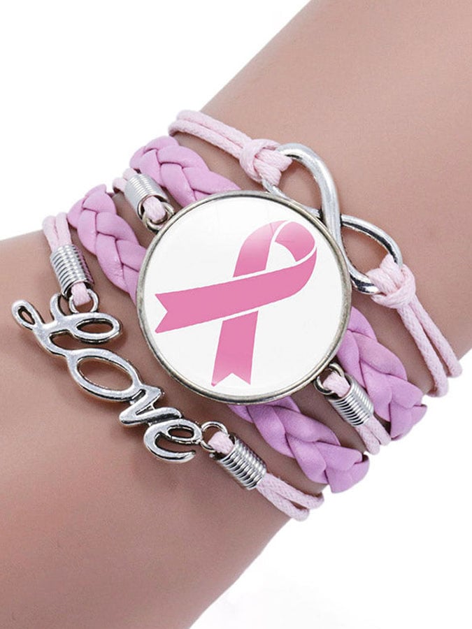 Breast Cancer Awareness Multilayer Braided Bracelet