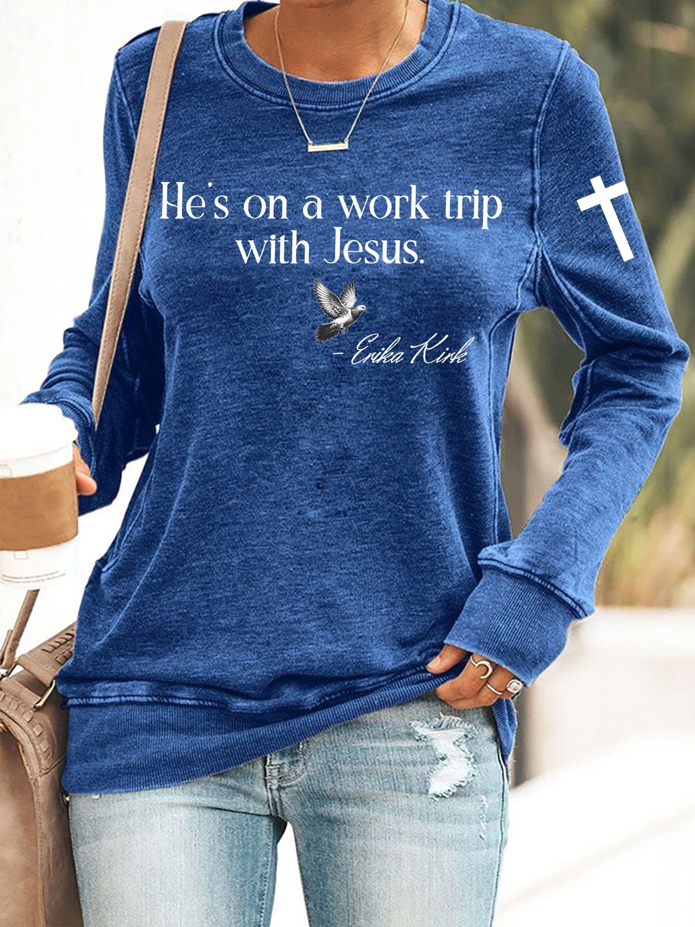 Retro He's On A Work Trip With Jesus Print Sweatshirt