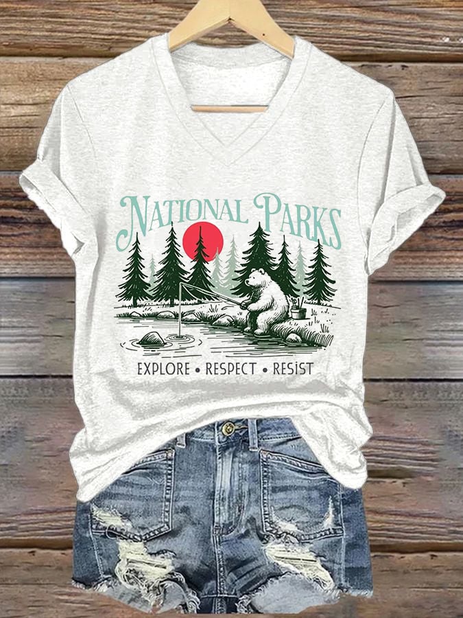 Women's National Park Print V-Neck T-Shirt