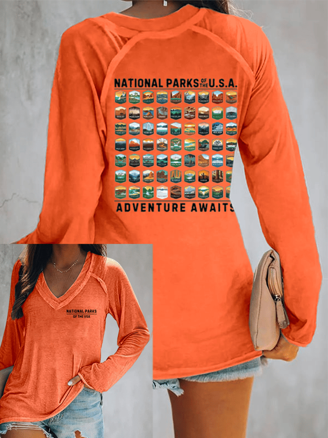 Women's National Parks Of The USA Print V-Neck T-Shirt