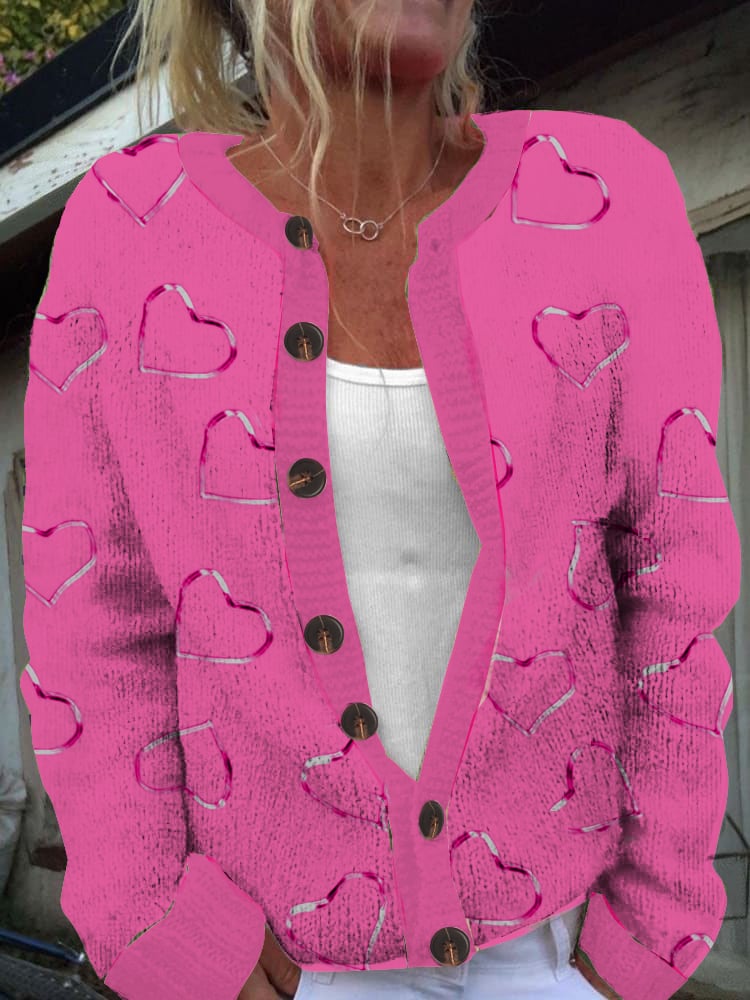 Women's Breast Cancer Pink Heart Cardigan Sweater