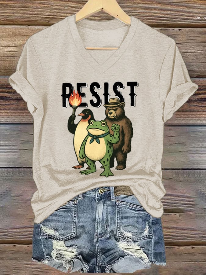 Women's FDT Portland Frog Protest Revolt Machine Print T-Shirt