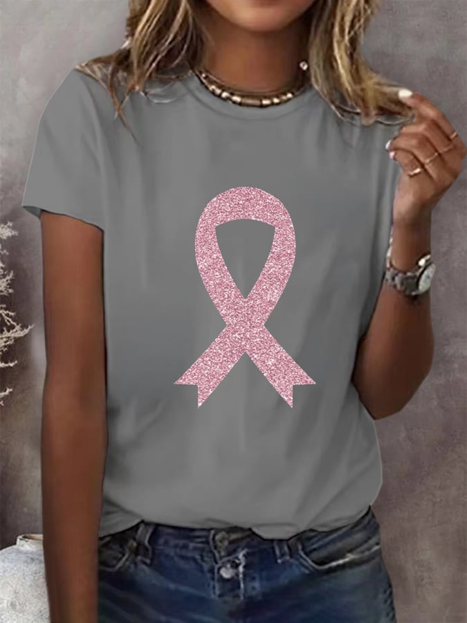 Women's Breast Cancer Awareness Print Casual T-Shirt