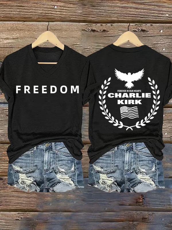 Women's Freedom American Flag Print Casuasl T-shirt