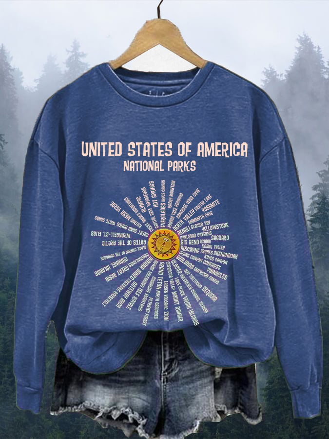Women's Hotspots 63 National Parks Explore, Protect, And Preserve Printed Casual Sweatshirts