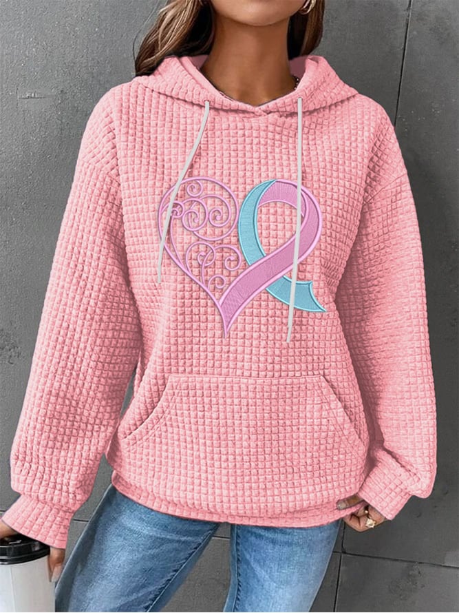 Women's Pink Heart Print Hoodie