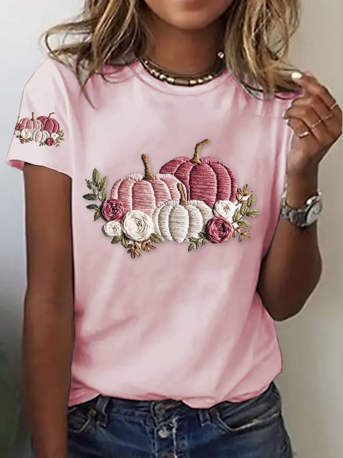 Women's Casual Pink Pumpkin T-Shirt