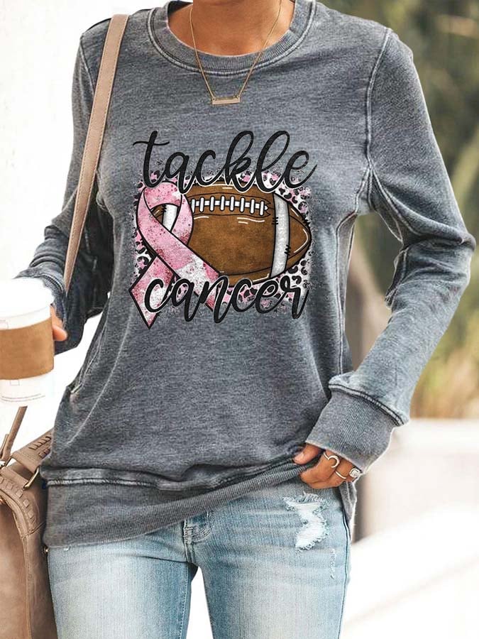 Breast Cancer Awareness Tackle Cancer Football Leopard Print Sweatshirt