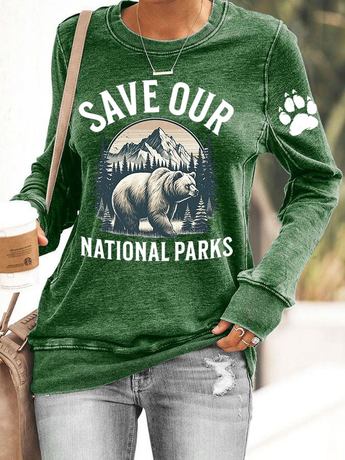 Women's Save Our National Parks Print Casual Sweatershirt