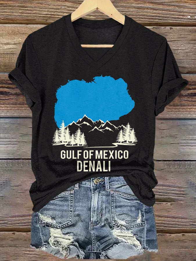 V-neck Retro From Denali To Gulf Of Mexico Print T-Shirt