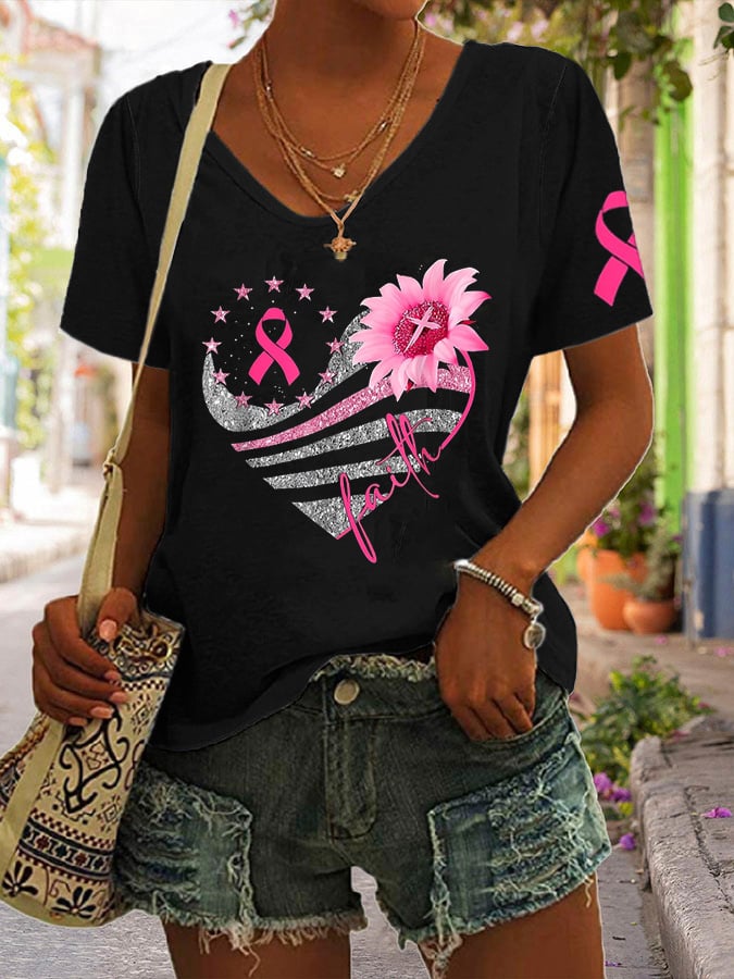 Women's Breast Cancer Print Casual T-Shirt